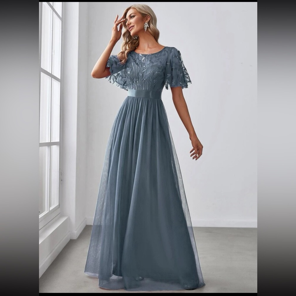EVER-PRETTY Embroidery & Sequin Bodice Mesh Prom Dress